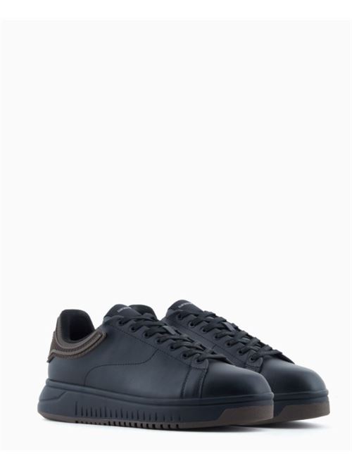 Leather sneakers with rubber back and textured sole Emporio Armani | EM003663 AF18212.MC069